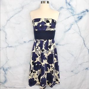 Kay Unger Blue and Cream Floral Mini Dress
